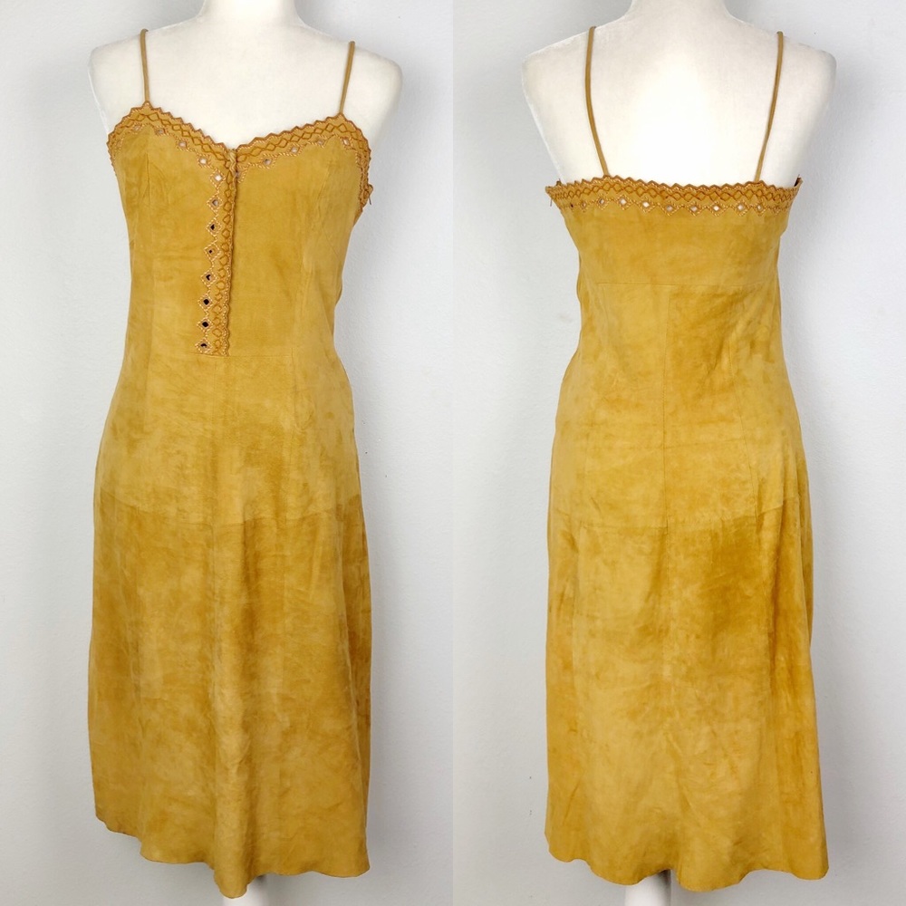 FENDI Genuine Leather Suede Boho Midi Dress 42 8 S